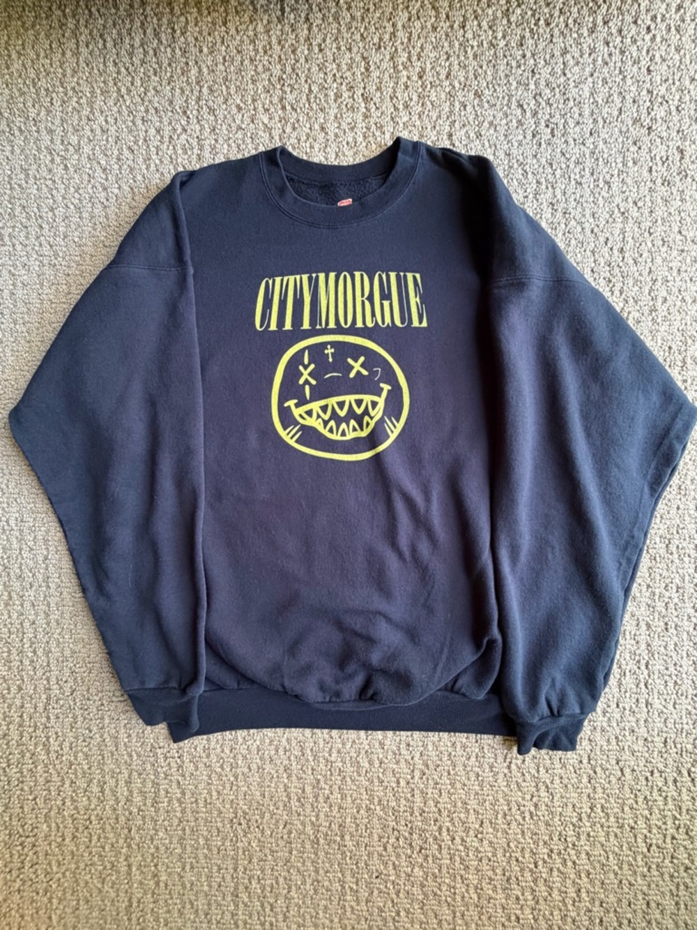 City Morgue Black Crewneck Sweatshirt with Yellow Graphic